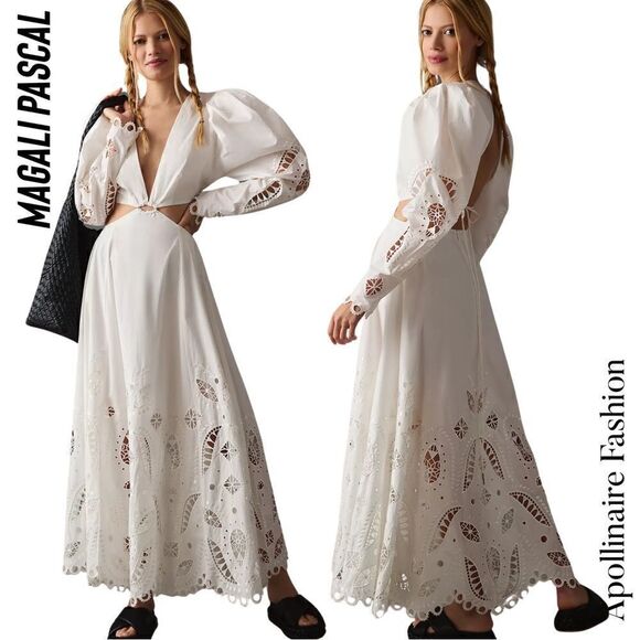 MAGALI PASCAL THE PERCIVAL MAXI DRESS IN OFFWHITE COTTON POPLIN NWT SIZE XL RARE - Picture 1 of 16